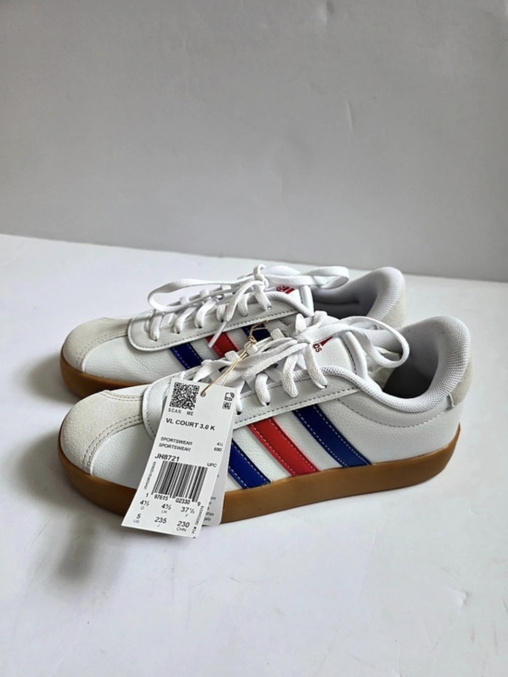 adidas VL Court 3.0 K Sneakers White & Blue US 5 NWT